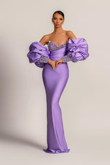 Gorgeous Lilac Detachable Sleeves Prom Dress Mermaid Sweetheart With Sequins-Ballbella