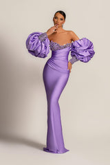 Gorgeous Lilac Detachable Sleeves Prom Dress Mermaid Sweetheart With Sequins-Ballbella