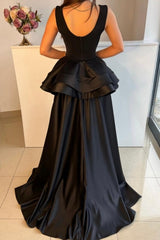 Gorgeous Long Black Graduation Dresses Fabulous Drom Dresses With Detachable Train-Ballbella