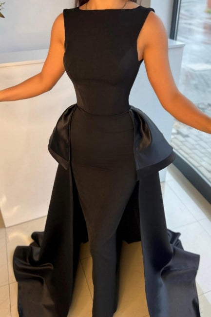 Gorgeous Long Black Graduation Dresses Fabulous Drom Dresses With Detachable Train-Ballbella