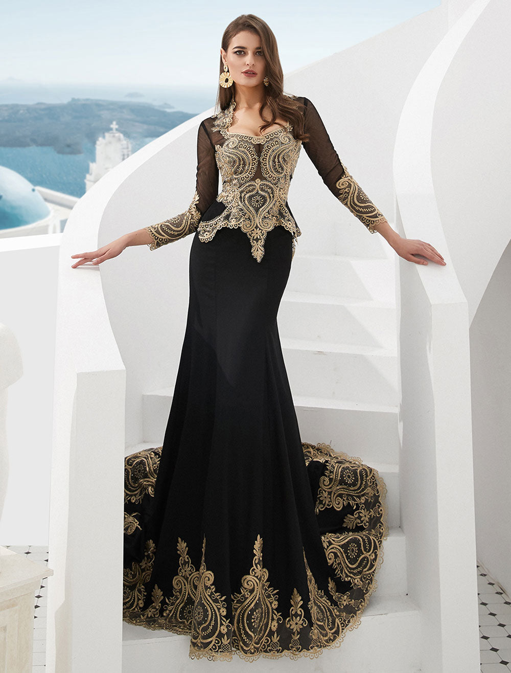 Gorgeous Luxury Evening Dresses Embroidered Beaded Queen Anneneck Long –  Ballbella