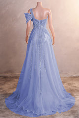 Gorgeous One shoulder Dusty Sage Prom Dress Slit Long With Sequins Beads-Ballbella