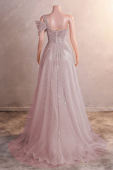 Gorgeous One shoulder Dusty Sage Prom Dress Slit Long With Sequins Beads-Ballbella