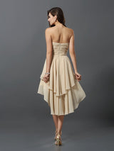 A-Line Charming Sweetheart Hand-Made Flower Sleeveless High Low Chiffon Bridesmaid Dresses