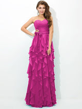 A-Line Charming Sweetheart Layers Sleeveless Long Chiffon Bridesmaid Dresses