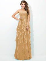 A-Line Charming Sweetheart Layers Sleeveless Long Chiffon Bridesmaid Dresses