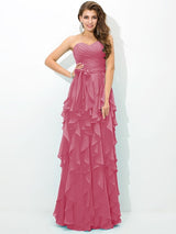 A-Line Charming Sweetheart Layers Sleeveless Long Chiffon Bridesmaid Dresses