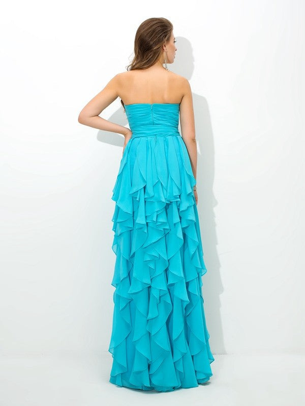 A-Line Charming Sweetheart Layers Sleeveless Long Chiffon Bridesmaid Dresses