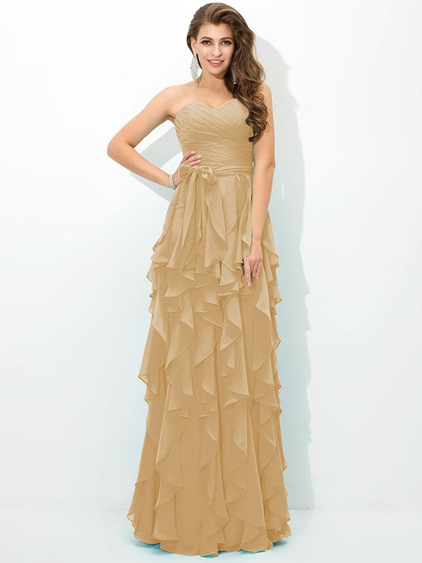 A-Line Charming Sweetheart Layers Sleeveless Long Chiffon Bridesmaid Dresses