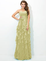 A-Line Charming Sweetheart Layers Sleeveless Long Chiffon Bridesmaid Dresses