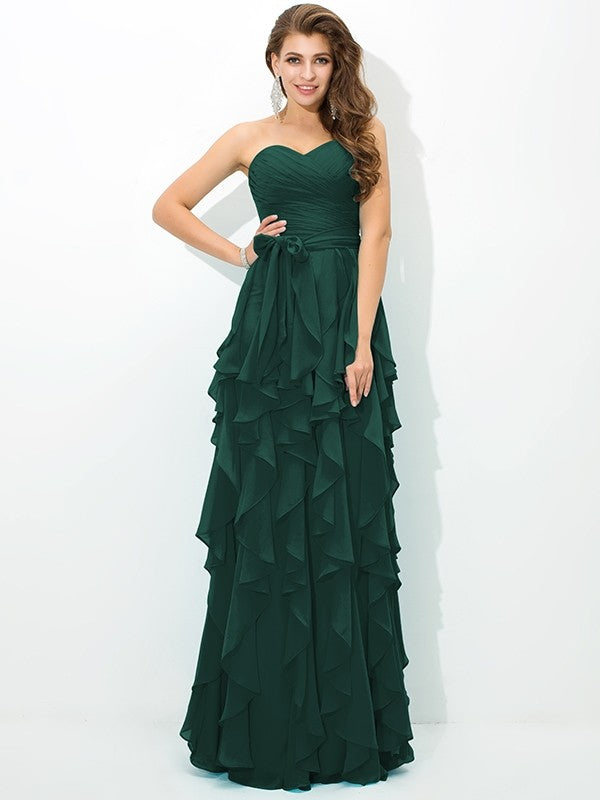 A-Line Charming Sweetheart Layers Sleeveless Long Chiffon Bridesmaid Dresses