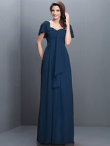 A-Line Charming Sweetheart Pleats 1/2 Sleeves Long Chiffon Bridesmaid Dresses