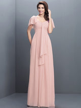 A-Line Charming Sweetheart Pleats 1/2 Sleeves Long Chiffon Bridesmaid Dresses