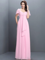 A-Line Charming Sweetheart Pleats 1/2 Sleeves Long Chiffon Bridesmaid Dresses