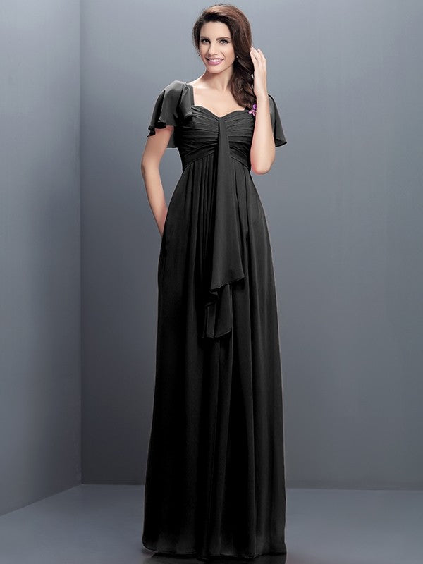 A-Line Charming Sweetheart Pleats 1/2 Sleeves Long Chiffon Bridesmaid Dresses