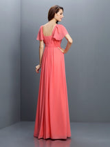 A-Line Charming Sweetheart Pleats 1/2 Sleeves Long Chiffon Bridesmaid Dresses