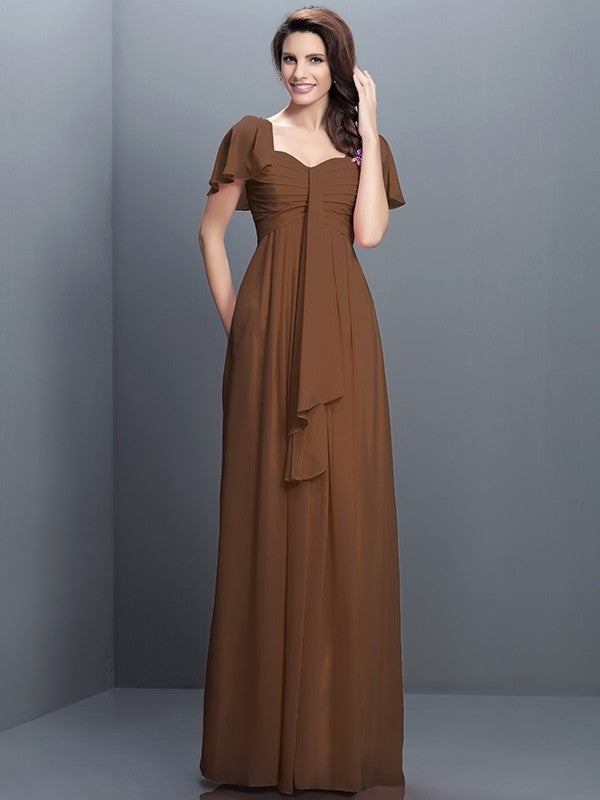 A-Line Charming Sweetheart Pleats 1/2 Sleeves Long Chiffon Bridesmaid Dresses