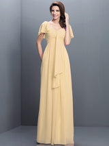 A-Line Charming Sweetheart Pleats 1/2 Sleeves Long Chiffon Bridesmaid Dresses