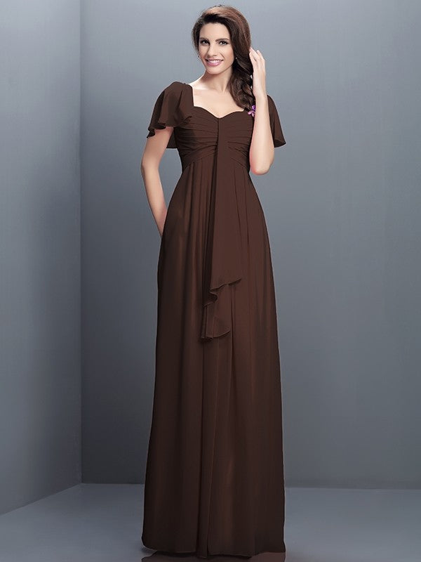 A-Line Charming Sweetheart Pleats 1/2 Sleeves Long Chiffon Bridesmaid Dresses