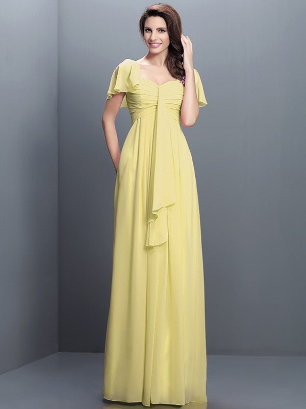 A-Line Charming Sweetheart Pleats 1/2 Sleeves Long Chiffon Bridesmaid Dresses