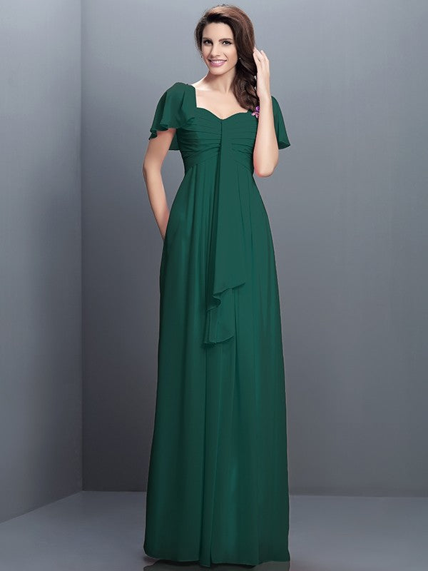 A-Line Charming Sweetheart Pleats 1/2 Sleeves Long Chiffon Bridesmaid Dresses