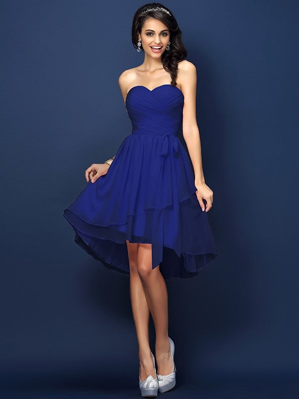 A-Line Charming Sweetheart Pleats Bowknot Sleeveless Short Chiffon Bridesmaid Dresses