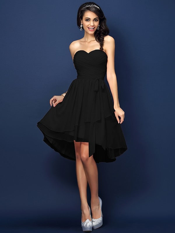 A-Line Charming Sweetheart Pleats Bowknot Sleeveless Short Chiffon Bridesmaid Dresses