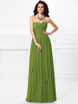 A-Line Charming Sweetheart Pleats Ruffles Sleeveless Long Chiffon Bridesmaid Dresses