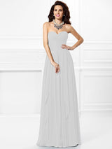 A-Line Charming Sweetheart Pleats Ruffles Sleeveless Long Chiffon Bridesmaid Dresses