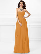 A-Line Charming Sweetheart Pleats Ruffles Sleeveless Long Chiffon Bridesmaid Dresses