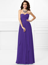 A-Line Charming Sweetheart Pleats Ruffles Sleeveless Long Chiffon Bridesmaid Dresses