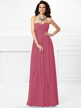 A-Line Charming Sweetheart Pleats Ruffles Sleeveless Long Chiffon Bridesmaid Dresses