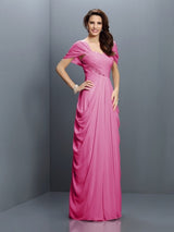 A-Line Charming Sweetheart Pleats Short Sleeves Long Chiffon Bridesmaid Dresses