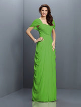 A-Line Charming Sweetheart Pleats Short Sleeves Long Chiffon Bridesmaid Dresses