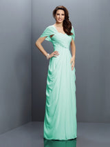 A-Line Charming Sweetheart Pleats Short Sleeves Long Chiffon Bridesmaid Dresses