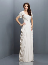 A-Line Charming Sweetheart Pleats Short Sleeves Long Chiffon Bridesmaid Dresses