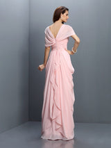 A-Line Charming Sweetheart Pleats Short Sleeves Long Chiffon Bridesmaid Dresses