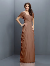 A-Line Charming Sweetheart Pleats Short Sleeves Long Chiffon Bridesmaid Dresses