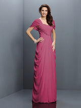 A-Line Charming Sweetheart Pleats Short Sleeves Long Chiffon Bridesmaid Dresses