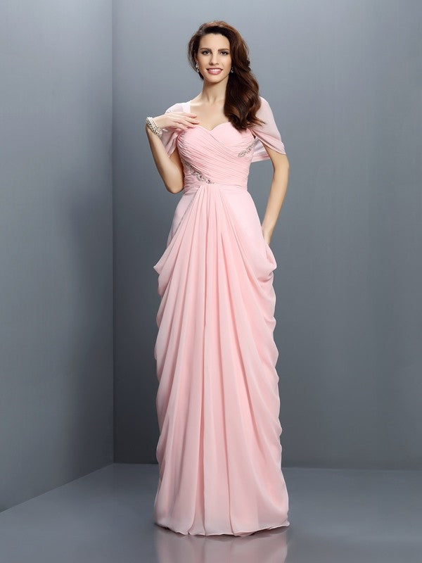 Gorgeous Sweetheart Pleats Short Sleeves Long Chiffon Bridesmaid Dresses