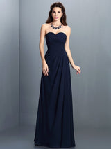 Gorgeous Sweetheart Pleats Sleeveless Long Chiffon Bridesmaid Dresses-Ballbella