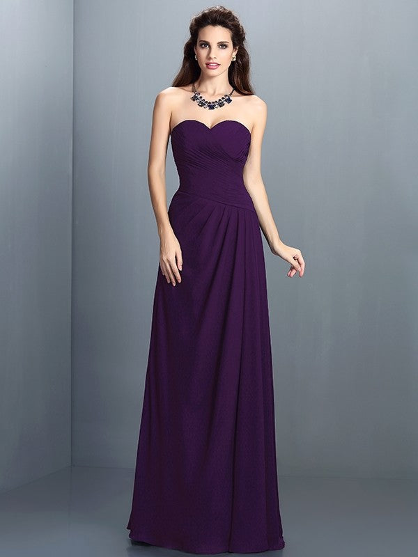 Gorgeous Sweetheart Pleats Sleeveless Long Chiffon Bridesmaid Dresses-Ballbella