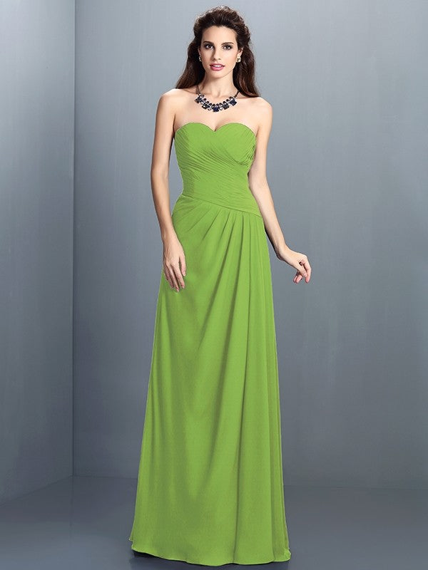 Gorgeous Sweetheart Pleats Sleeveless Long Chiffon Bridesmaid Dresses-Ballbella