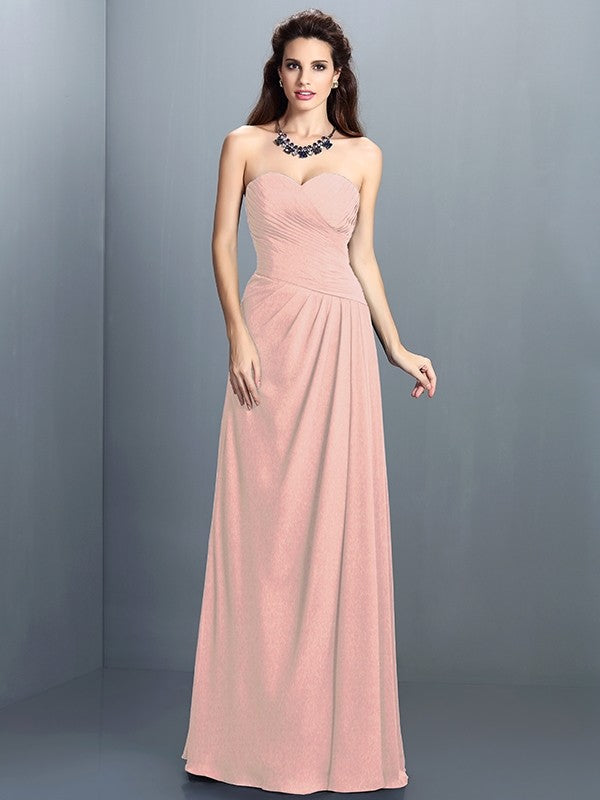 Gorgeous Sweetheart Pleats Sleeveless Long Chiffon Bridesmaid Dresses-Ballbella