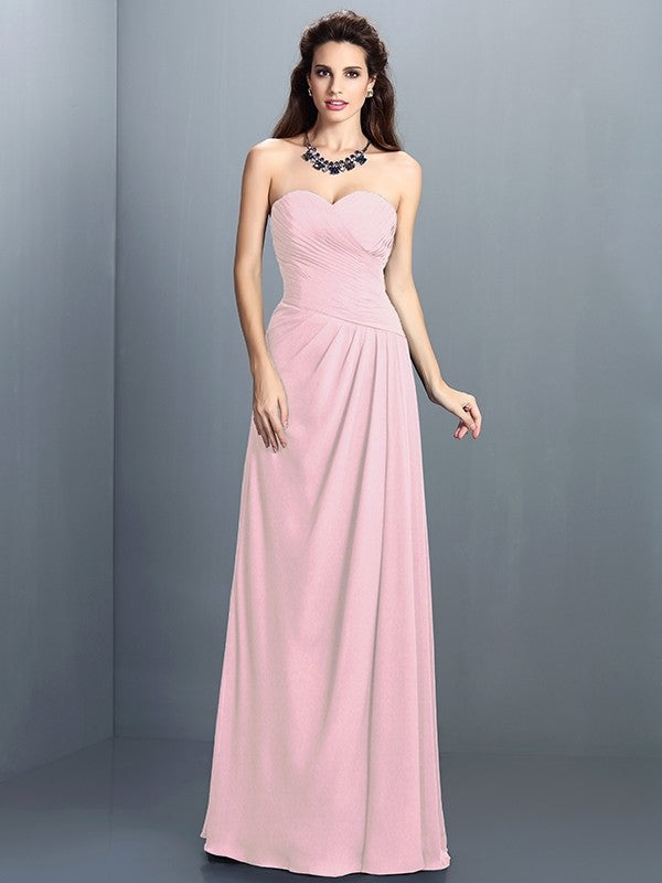 Gorgeous Sweetheart Pleats Sleeveless Long Chiffon Bridesmaid Dresses-Ballbella