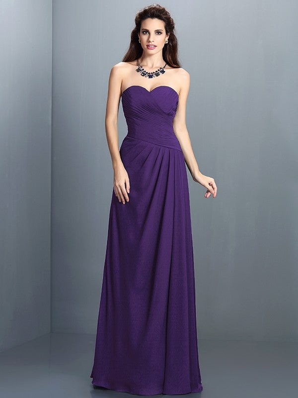 Gorgeous Sweetheart Pleats Sleeveless Long Chiffon Bridesmaid Dresses-Ballbella