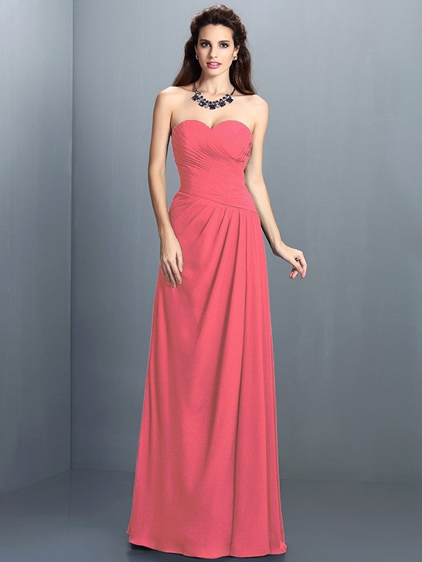 Gorgeous Sweetheart Pleats Sleeveless Long Chiffon Bridesmaid Dresses-Ballbella