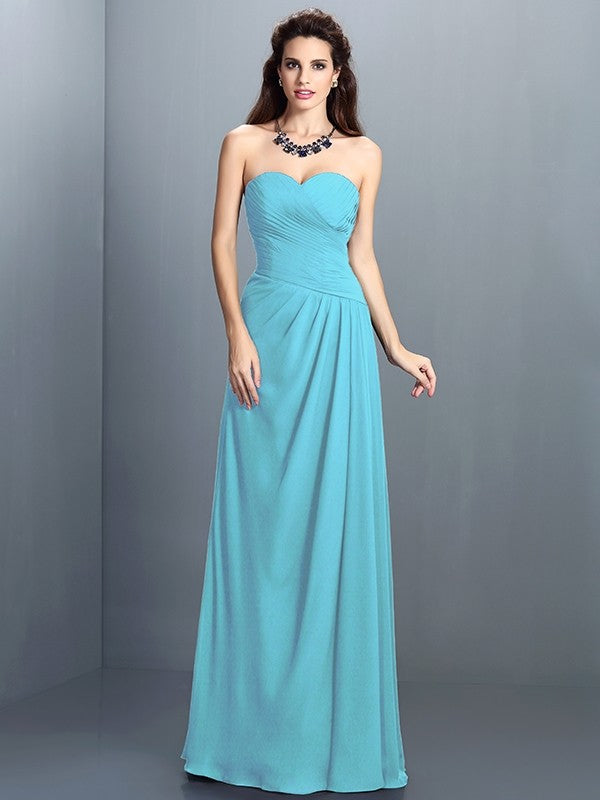 Gorgeous Sweetheart Pleats Sleeveless Long Chiffon Bridesmaid Dresses-Ballbella