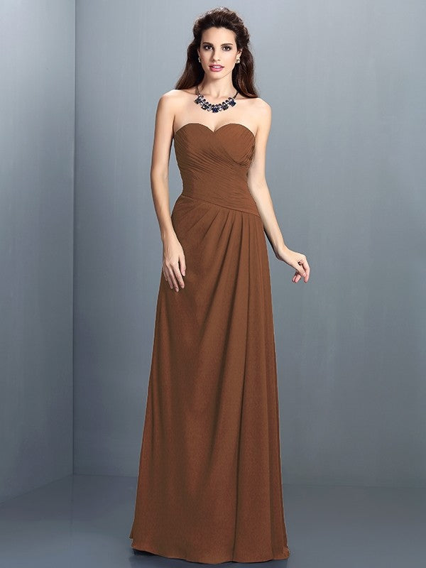 Gorgeous Sweetheart Pleats Sleeveless Long Chiffon Bridesmaid Dresses-Ballbella