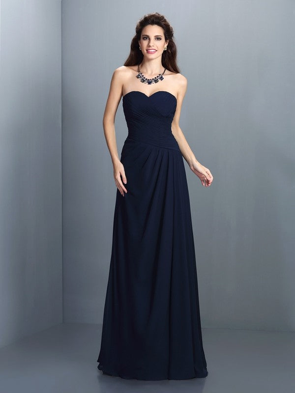 Gorgeous Sweetheart Pleats Sleeveless Long Chiffon Bridesmaid Dresses-Ballbella